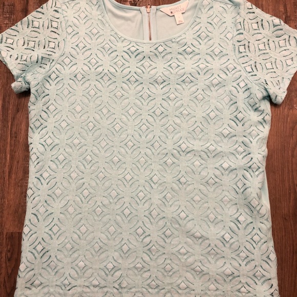 Market & Spruce L aqua lace tee with back zip - Picture 2 of 3